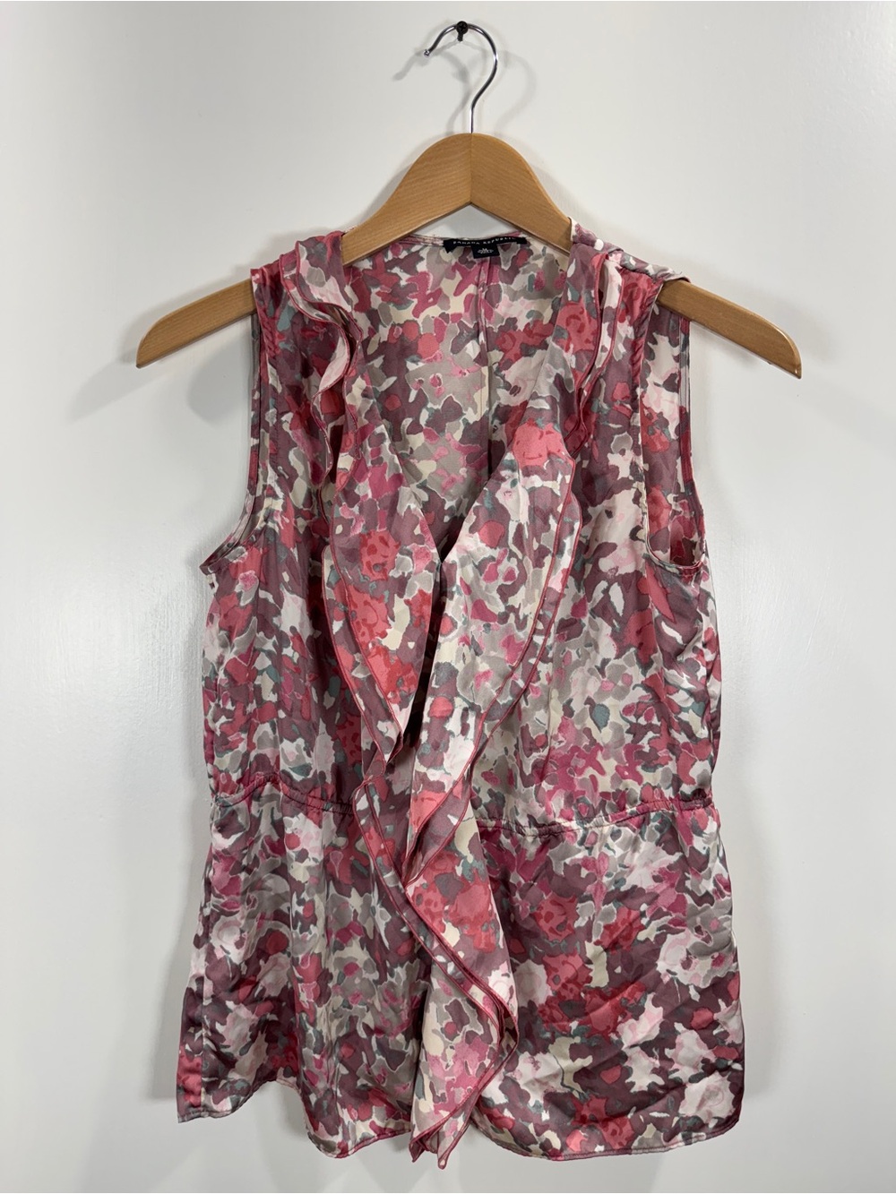 WSH133 {Banana Republic} Pink Purple Gray Ruffle Front Tank Top Blouse Shirt Top